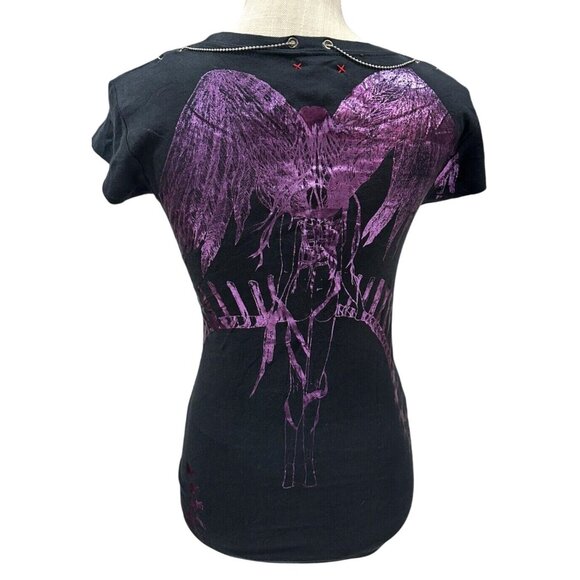 Kishi Cosmos Black Graphic Tee With Purple Angel Wing Design M - Picture 3 of 6